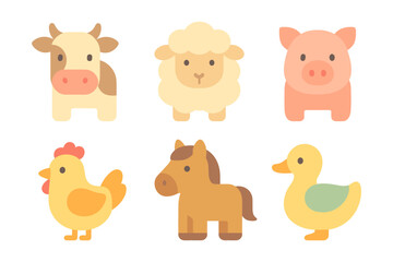 Naklejka premium Cute farm animal icons in flat pastel style for kids and educational purposes