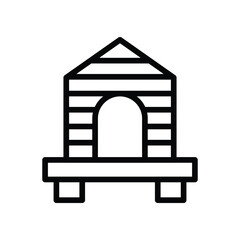 A black and white line drawing of a dog house