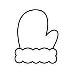 A black and white line drawing of a mitten The cuff has a scalloped edge