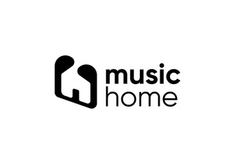 abstract home with with music logo. house studio record icon vector design