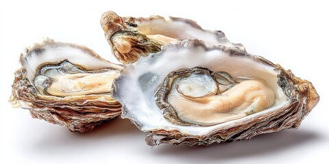 Freshly shucked oysters on a white background, a culinary delicacy and popular seafood