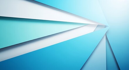 Abstract geometric background with overlapping layers of blue and white paper creating a sense of depth and movement