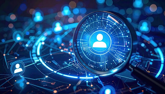 Digital Human Resources Search Technology Network Analysis Magnifying Glass.