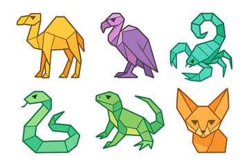 Naklejka premium Origami animal collection: vibrant geometric style wildlife icons for creative designs