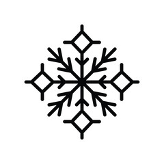 A black and white snowflake icon with a symmetrical design consisting of lines and geometric shapes
