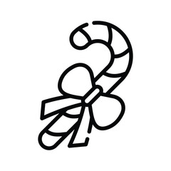 A black line drawing of a candy cane decorated with a bow