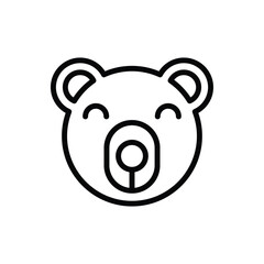 A black line drawing of a bears face with open eyes ears and a circular nose