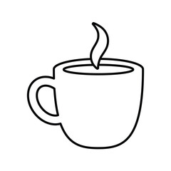 A black outline depicts a steaming mug of liquid The mug has a handle The steam rises