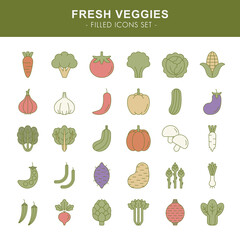Fresh veggies - filled icons set