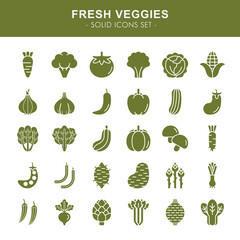 Fresh veggies - solid icons set