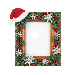 Festive christmas frame with santa hat decoration on transparent background