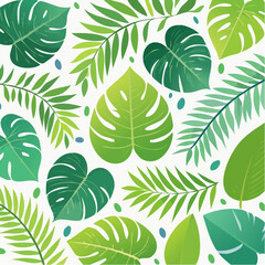 Tropical green leaf pattern repeating nature foliage on white background