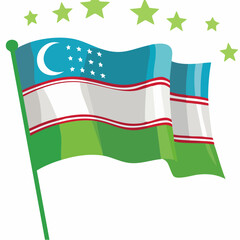 Uzbekistan flag vector illustration with waving cloth and star emblems