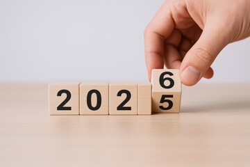 Flipping Wooden Blocks to Reveal 2026: New Year, Future Planning, and Anticipation Concept