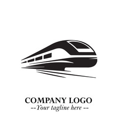 Fototapeta premium Train Moving Fast Logo Symbol in Black on the White Background with Modern Transport Design