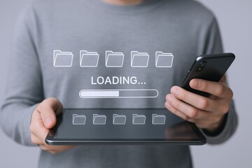 Data Uploading on Tablet and Smartphone: Modern Connectivity and Progress, Conceptual Image