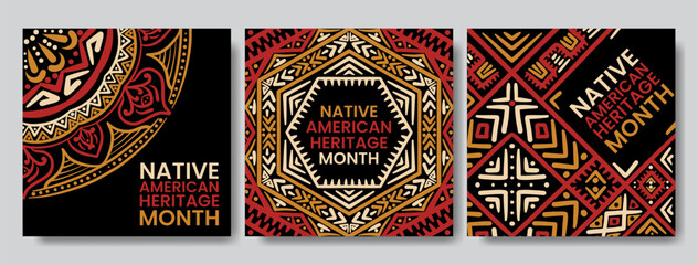 Native American Heritage Background, Ethnic Abstract Pattern and Traditional Cultural Art Design