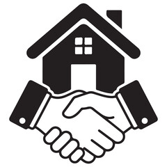 Monochrome House and Handshake Icon for Property Agreement Concept