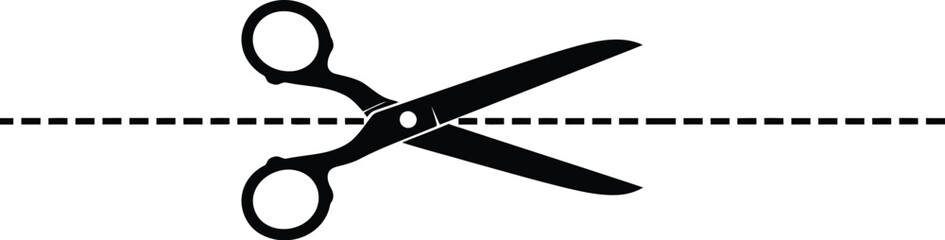 Scissors cutting dashed line icon