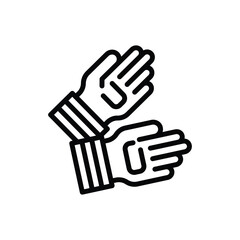 Two hands wearing gloves are overlapping Each glove has a ribbed cuff and fingers