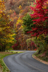 Fototapeta premium A winding road on the Blue Ridge Parkway in North Carolina in autumn