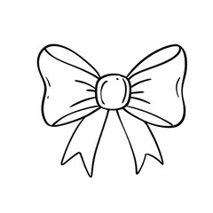 Hand-drawn decorative bow in black and white line art style with simple, elegant details