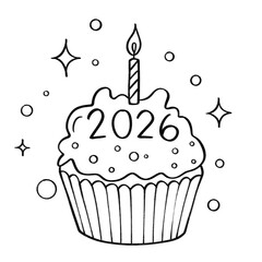 Hand-drawn cupcake with frosting, candle, and 