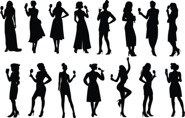 vector silhouettes of women party and drink