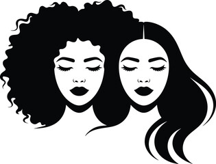 Illustration of diverse women with different hairstyles black and white design
