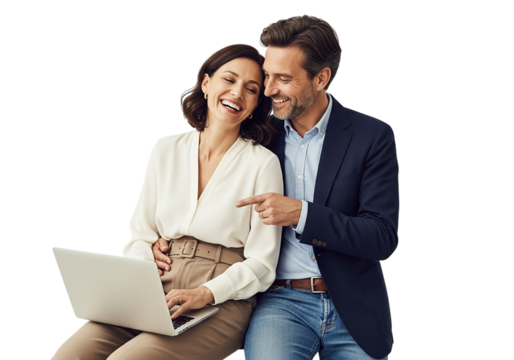 happy couple using laptop - Powered by Adobe