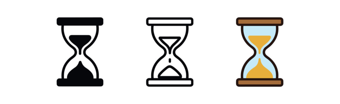 time passing hourglass icon on white background Black silhouette flat icon outline icon and colored icon style three minimal vector icon style