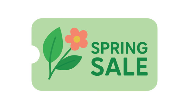 Flat vector banner design icon of leaf and flower near text SPRING SALE green pastel coupon