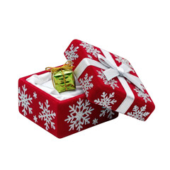 Holiday gift box with snowflake pattern and small gift on transparent background