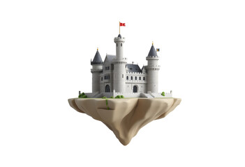 Fantasy white castle perched on a floating island isolated on transparent background