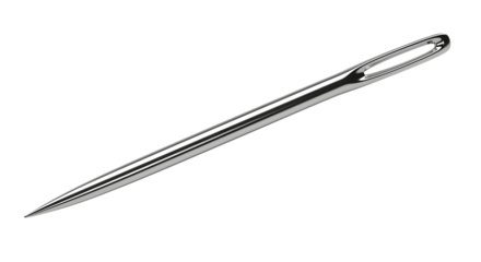 Silver sewing needle with large eye isolated on transparent background