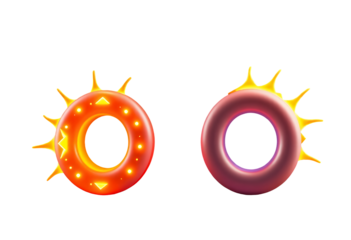 Two glowing textured ring shapes with spiky protrusions isolated on transparent background