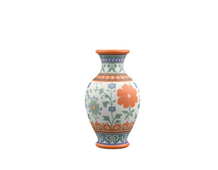 Ornate chinese porcelain vase with floral patterns isolated on transparent background