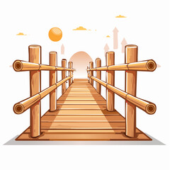 Obraz premium Wooden bridge leading towards the sun concept illustration isolated on white