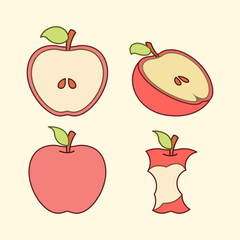Cute Simple Apple Illustration Vector Set for Food, Kids, and Education Design Use