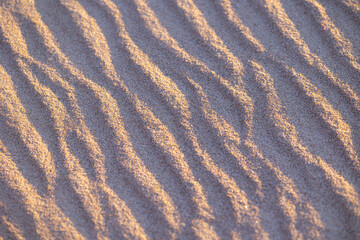 Beautiful sand patterns at the beach of Baltic Sea. Sunny summer evening in Latva.