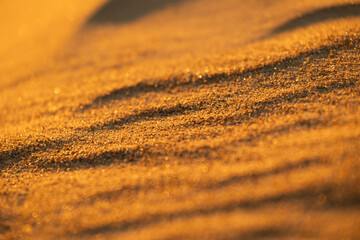 Beautiful sand patterns at the beach of Baltic Sea. Sunny summer evening in Latva.