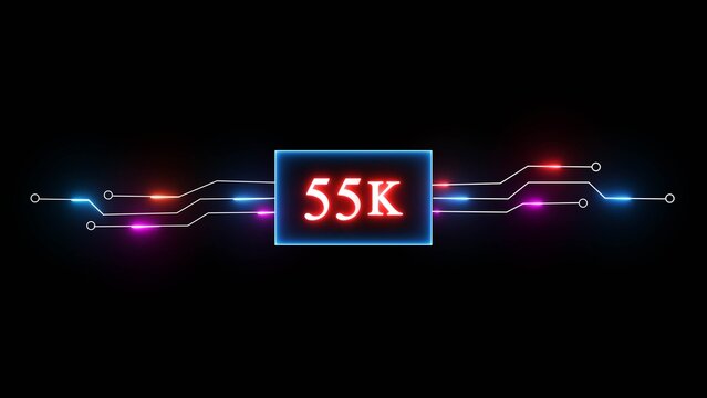 Neon 55K text illustration. 55K Followers or Subscribers.