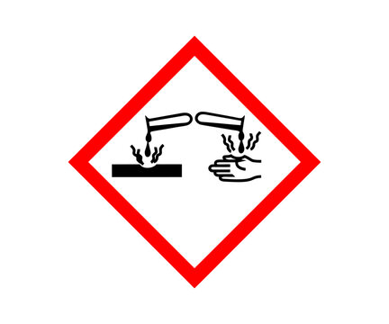 Corrosive hazard warning sign corrosive substance icon. Standard pictogram of corrosive symbol, warning sign of globally harmonized system (GHS) vector design and illustration.
