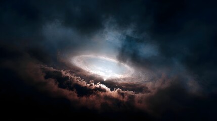 Obraz premium A dramatic cosmic nebula with a glowing accretion disk and swirling clouds