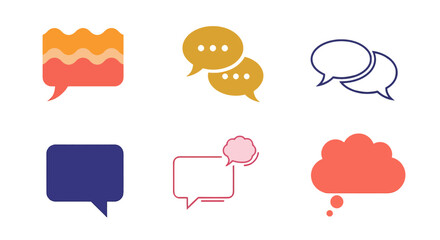 Colorful diverse speech bubble icons set featuring various shapes outlines and fill styles.