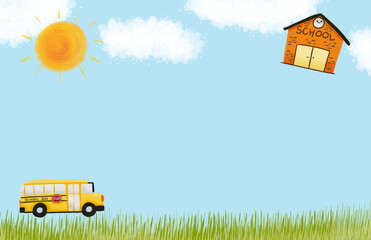 Back to school bus with blue sky background 