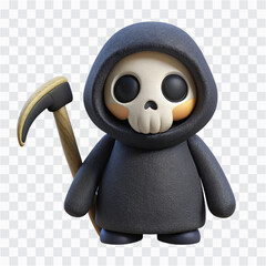 3D Grim Reaper Plush | Small Black Halloween Doll with Stitched Scythe Design