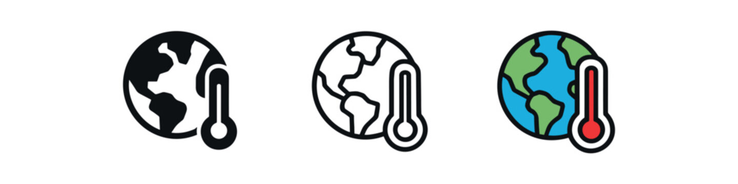 climate change awareness icon on white background Black silhouette flat icon outline icon and colored icon style three minimal vector icon style