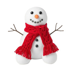 Festive snowman with red scarf on a black backdrop on transparent background