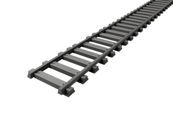 Detailed close up of a section of model train track isolated on transparent background